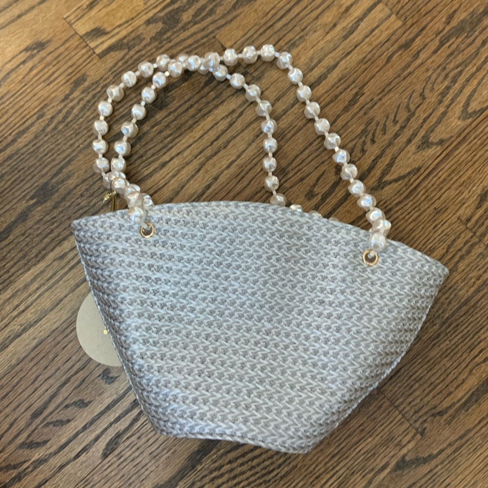 Vanina basket-weave pearl-strap tote bag NWT - Picture 4 of 8
